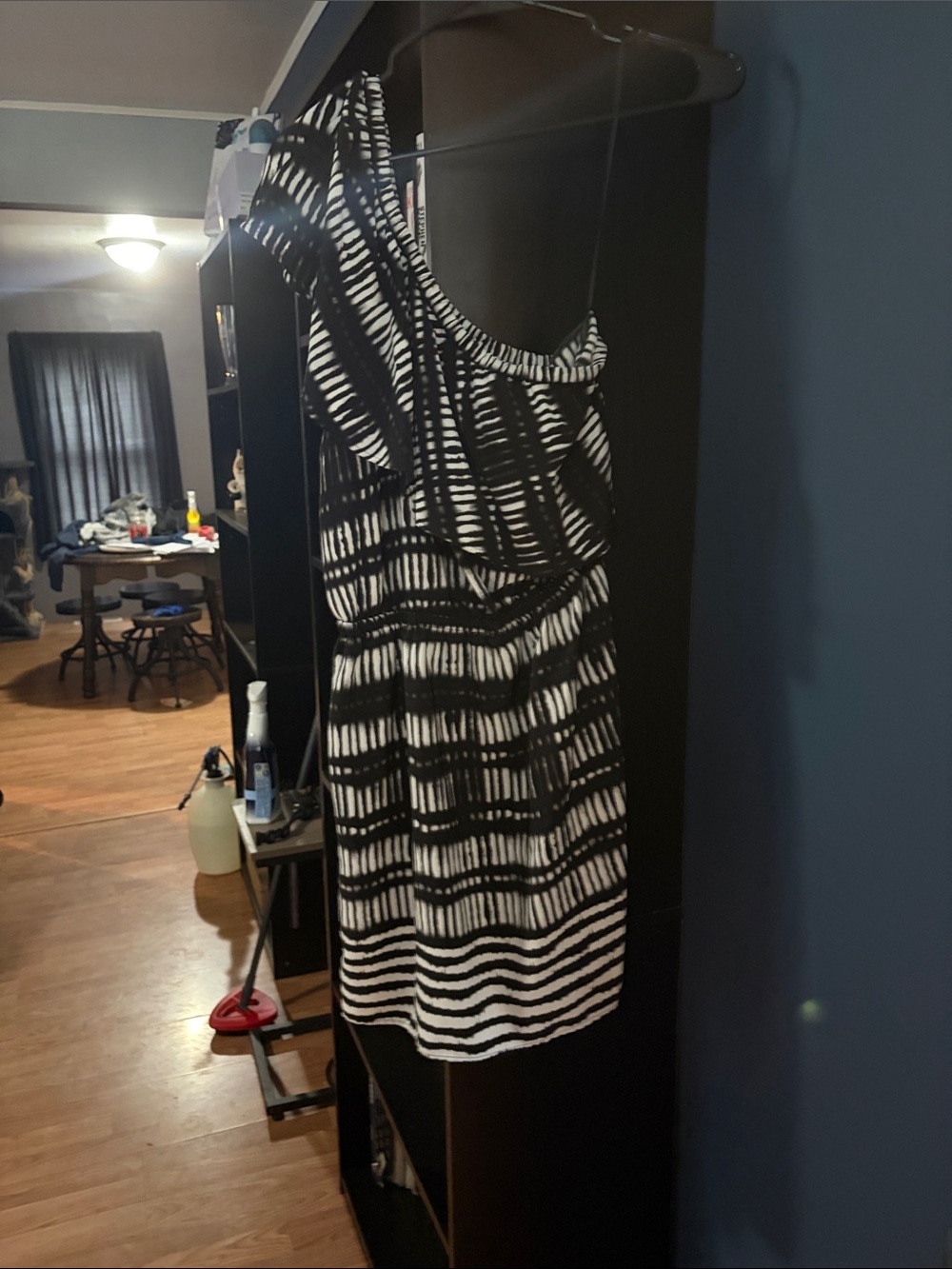 Express Black and White One-Shoulder Striped Dress
